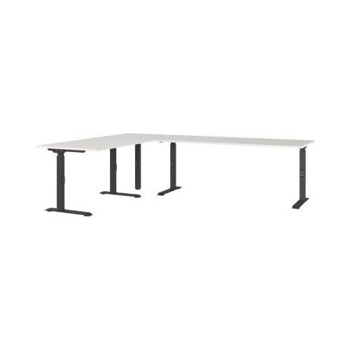 Eckschreibtisch Agenda, mechanisch höhenverstellbar, B 2600 x T 2000 x H 680-910 mm, Lichtgrau/Schwarz