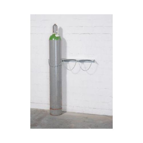 Gasflaschen-Wandhalterung, Stahl, B 840 x T 175 x H 60 mm, 3 Flaschen Ø 230 mm, mit Kettensicherung