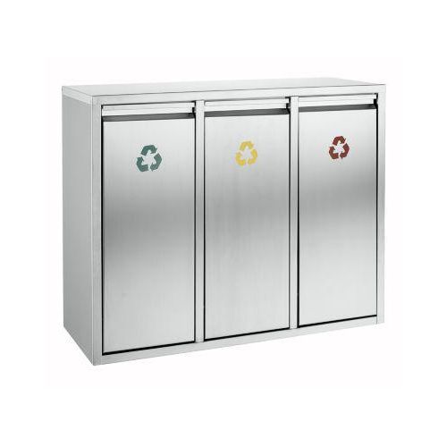 Wertstoff-Sortieranlage aus Edelstahl, 3 x 15 l