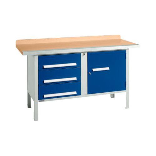 Kastenwerkbank Schäfer Shop Select PWi 150-4, Buche Multiplexplatte, mit Stahlkante, bis 750 kg, B 1500 x T 700 x H 840 mm, Enzianblau