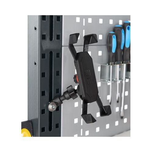 Smartphonehalter für AST31 Tischaufbau, für 1 Smartphone bis 7,25“, Klemmbereich verstellbar, drehbar, neigbar, Kunststoff/Aluminium, schwarz