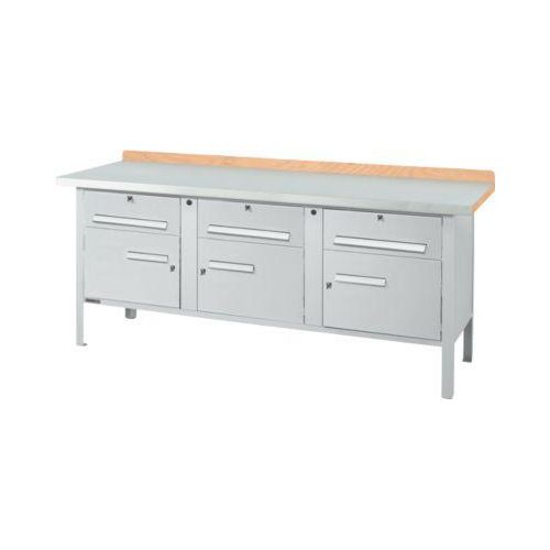 Kastenwerkbank Schäfer Shop Select PW 200-5, Buche Multiplexplatte, mit Stahlabdeckung, bis 750 kg, B 2000 x T 700 x H 840 mm, Weißaluminium Image