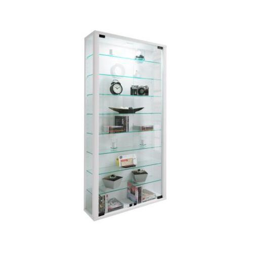 Wandvitrine Vitrosa Maxi, ohne LED-Beleuchtung, 8 Einlegeböden, 2 Flügeltüren, B 590 x T 180 x H 1140 mm, Glas & Holz, weiß