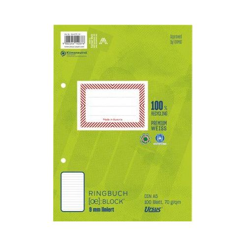 Ursus Ringbuchblock Green, DIN A5, liniert, 100 Blatt
