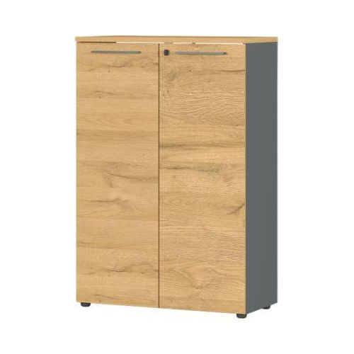 Aktenschrank Agenda Home, 3 OH, abschließbar, B 800 x T 400 x H 1200 mm, Graphit/Eiche