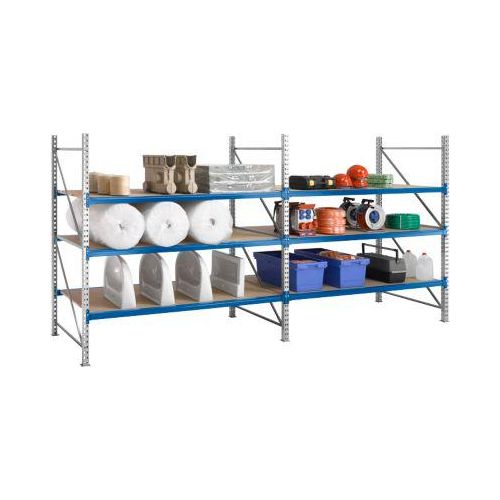 Regalsystem WR 600, Grundfeld, Traverse verzinkt, mit 2 Ebenen, 2200 x 2200 x 1050 mm