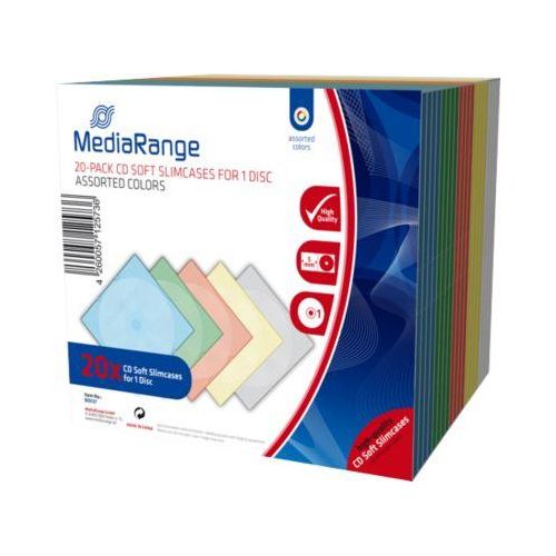 CD/DVD-Leerhülle, bruchsicher, farbig sortiert, Slimcase, 20 Stück