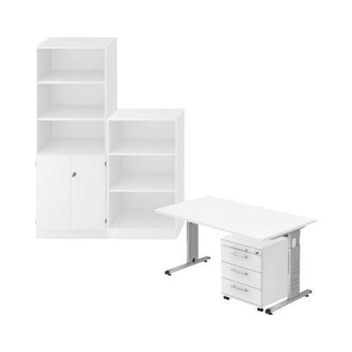 Komplettangebot Schreibtisch/Container/Regalschrank/Regal ULM, weiß