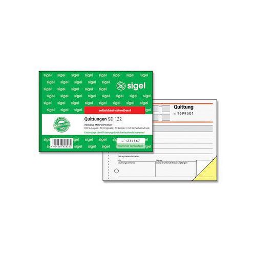 Sigel Quittungsformular SD122, mit MwSt., DIN A6 quer, 2 x 50 Blatt
