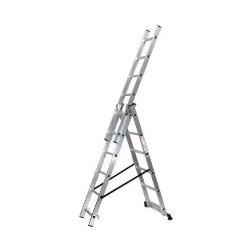 Mehrzweckleiter SZ Metall, 3-teilig, mit 3 x 6 Sprossen, bis 150 kg, EN 131, Quertraverse, Spreizsicherung, Aluminium