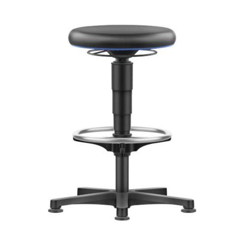 Allround Hocker Bimos, sitzhöhenverstellbar, mit Gleiter & Fußring, Kunstlederbezug, abwaschbar, unempfindlich gegen Öle & Desinfektionsmittel, Farbring blau