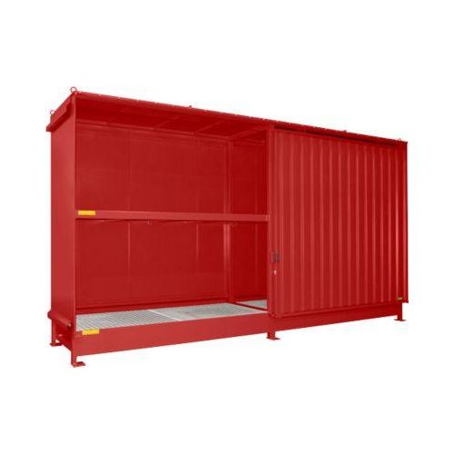 Regalcontainer Bauer Typ CEN 59-2 IBC, 2 Fachebenen, Schiebetor, 2000 l, B 6255 x T 1550 x H 3450 mm, feuerrot RAL 3000