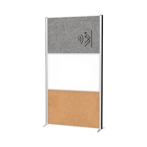 MAUL Stellwandsystem MAULconnecto, Steckmodule, 1x Whiteboard, 1x Akustikvlies, 1x Kork, Klettverbindung, H 1800 x B 1000 mm, silber