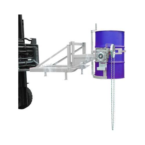 Fasskipper Bauer Typ FD/L, für 110 bis 220 l Fässer, 360 kg, 270° Kippen, mit Endloskette, Stapleraufnahme, verzinkt