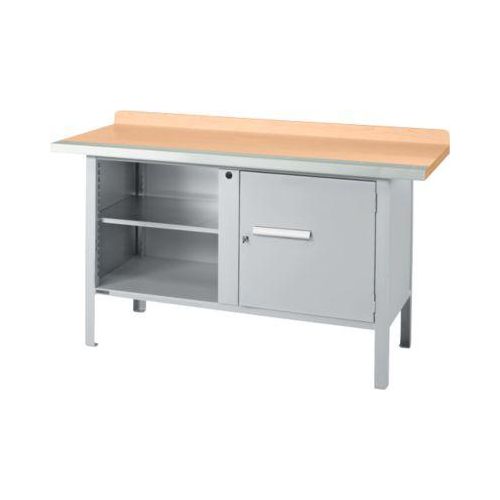 Kastenwerkbank Schäfer Shop Select PWi 150-1, Buche Multiplexplatte, mit Stahlkante, bis 750 kg, B 1500 x T 700 x H 840 mm, Weißaluminium