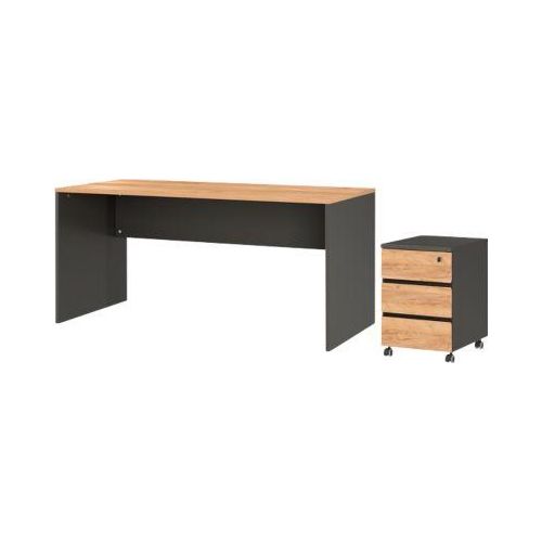 3-tlg. Büromöbelset Boston, 1 Wangenschreibtisch, B 1580 x T 790 mm, 1 Rollcontainer, B 410 x T 500 x H 600 mm, anthrazit/Navarra-Eiche