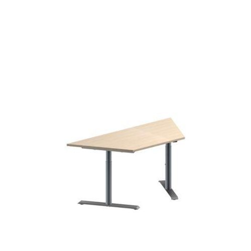 Schäfer Shop Genius Konferenztisch MODENA FLEX, Trapez, T-Fuß Rundrohr, B 1600 x T 800 x H 650-850 mm, Ahorn/weißaluminium RAL 9006