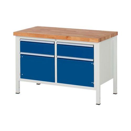 Werkbank Modell 8466, 2 Schubladen, 2 Türen, höhenverstellbar, B 1250 x T 700 x H 840-1040 mm