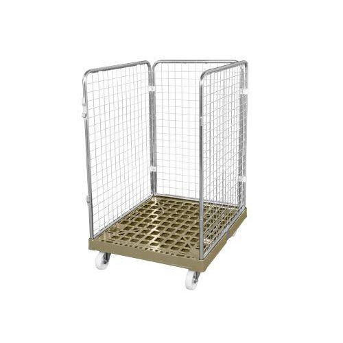 Drahtgitterbehälter 3-seitig, 1020 auf Kunststoffrollbehälter, grau RAL7032