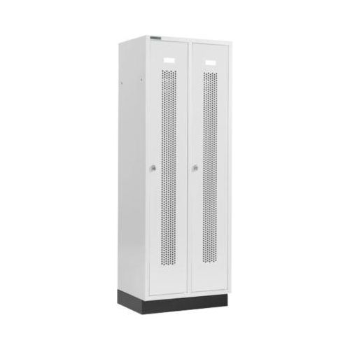 Schäfer Shop Select Kleiderspind, mit gelochten Streifen, 2 Abteile, 300 mm, mit Sockel, Drehriegelverschluss, Tür lichtgrau