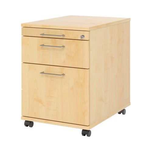 Rollcontainer 126 Breno, 1 Schub, 1 Utensilienauszug & 1 Hängeregistraturschub, abschließbar, B 428 x T 580 x H 590 mm, Ahorn-Dekor