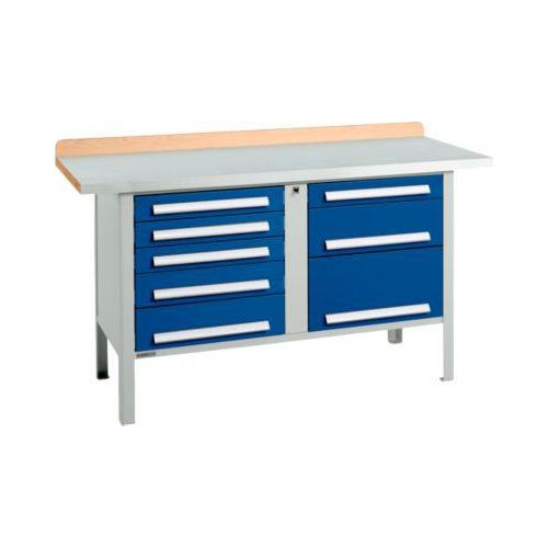Kastenwerkbank Schäfer Shop Select PWi 150-8, Buche Multiplexplatte, mit Stahlabdeckung, bis 750 kg, B 1500 x T 700 x H 840 mm, Enzianblau