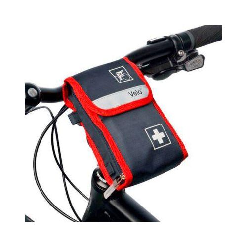 Fahrradverbandtasche Velo®, mit bedarfsgerechter Füllung, 2 dehnbare Schlaufenbänder, B 115 x T 40 x H 170 mm, Nylon, blau-rot