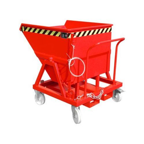 Kippmulde Bauer KS 400, Stahl, rot, B 1220 x T 1200 x H 1115 mm, 400 l, bis 1000 kg, Rollen, Manuelle Kippvorrichtung