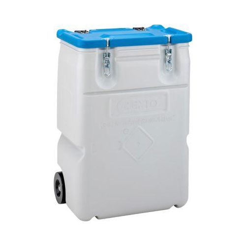 Mobil-Box CEMO, Volumen 170 l, für feste Gefahrstoffgüter Verpackungsgruppe II und III, konform mit ADR/RID/IMDG Code, Klappdeckel, PE, grau/blau