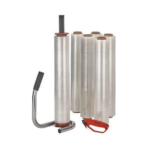 Set Stretchen, 6 Rollen Stretchfolie + 1 Handwickelgerät + 1 Folienschneider GRATIS