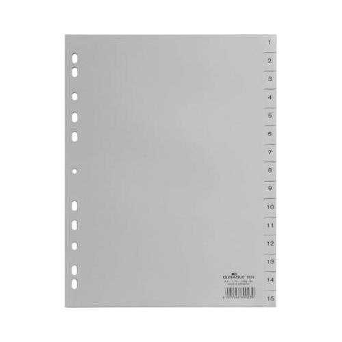 Durable Kunststoffregister, A4 hoch, Zahlen 1-15, grau