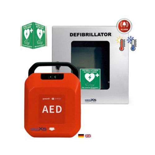 Defibrillator MedX5 HeartSave YA, automatische Schockabgabe, Sprachausgabe DE/EN, IP55, klimatisierter Wandkasten inkl. Alarm, ohne HLW-Feedback-Sensor