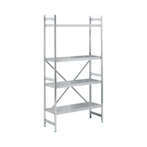 Regalsystem, Grundregal, Edelstahl, gelochter Boden, H 2000 x B 900 x T 400 mm