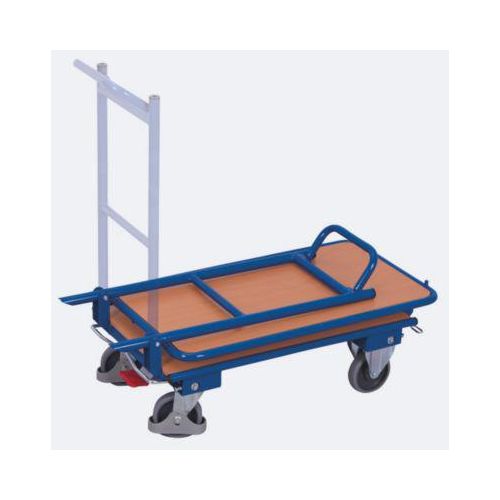 Klappbügelwagen, Stahl/MDF-Platte, Enzianblau/Buche-Dekor, 2 Etagen, L 720 x B 450 mm, klappbarer mit Querstrebe, TPE-Rollen mit EasySTOP, bis 150 kg