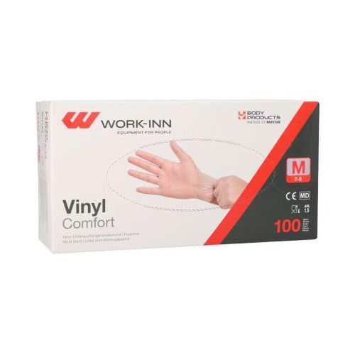 Einmalhandschuhe WORK-INN Comfort, Vinyl, puderfrei, latexfrei, transparent, Größe M, 100 Stück