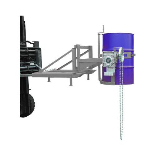 Fasskipper Bauer Typ FD/L, für 110-220 l Fässer, 360 kg, 270° Kippen, mit Endloskette, Stapleraufnahme, mausgrau RAL 7005