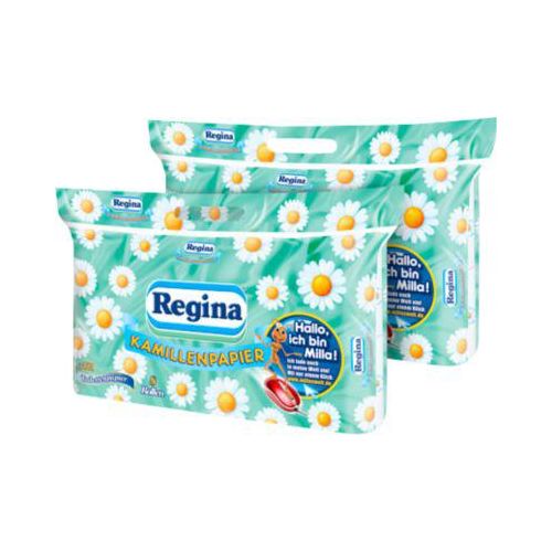 Toilettenpapier Regina Kamillenpapier, 3-lagig, Kamillenduft, weich & saugstark, FSC®-Papier, weiß mit Blumenprint, 112 Rollen mit jeweils 150 Blatt