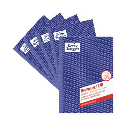 Rechnung Avery Zweckform 1730-5, Format A5, 5 Bücher mit jeweils 2 x 40 Blatt, FSC®-Papier, weiß/gelb