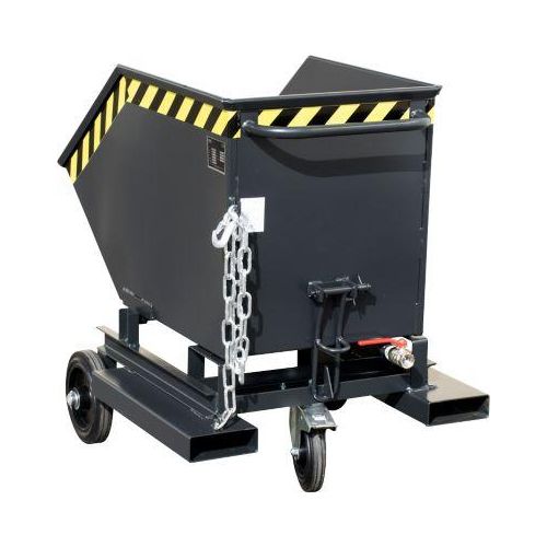 Späne-Kippbehälter Bauer SKW-ET 250, Stahl, schwarz, B 1115 x T 820 x H 1090 mm, 250 l, bis 300 kg, Rollen, manuelles Kippen, mit Einfahrttaschen