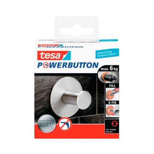 tesa Powerbutton Haken Classic, Edelstahl, rund