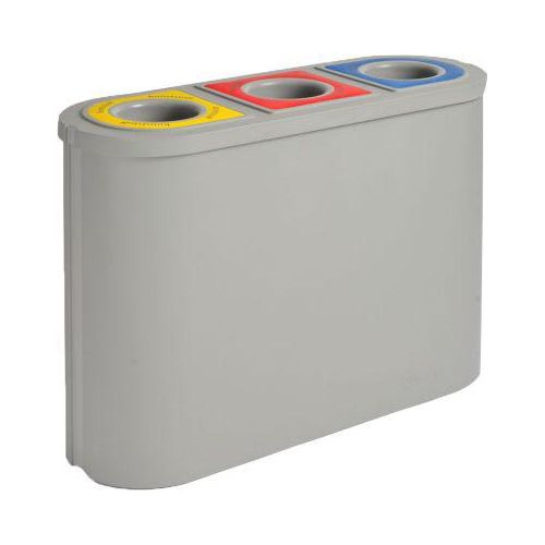 Triomf Wertstoffsammler, 3-fach, HDPE, 3 x 45 Liter, für Papier/Plastik/Wiederverwertbares, B 1100 x T 385 x H 755 mm, lichtgrau