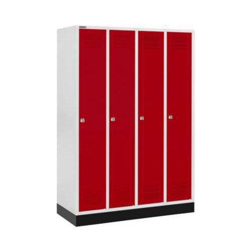 Schäfer Shop Genius Kleiderspind mit Sockel, 4 Abteile, Zylinderschloss, lichtgrau/rot