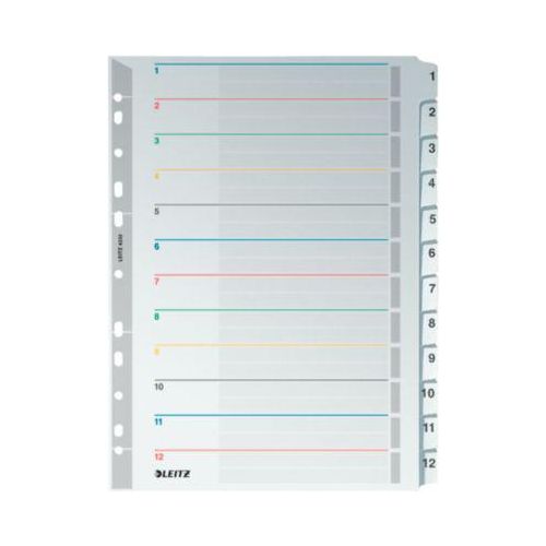 LEITZ® Wiederbeschreibbare Kartonregister, Zahlen 1-12, mit Lochung