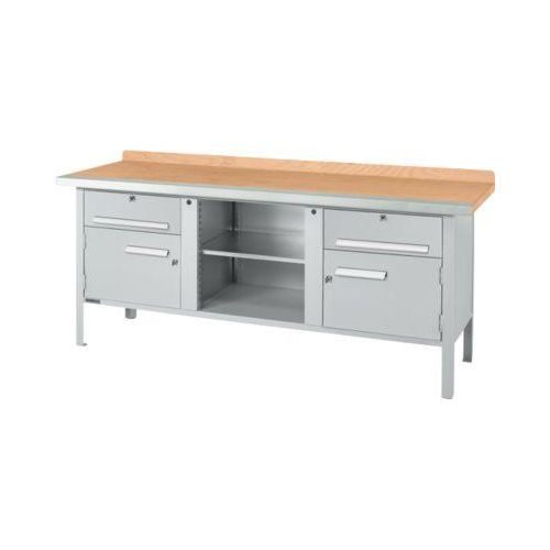 Kastenwerkbank Schäfer Shop Select PWi 200-0, Buche Multiplexplatte, mit Stahlkante, bis 750 kg, B 2000 x T 700 x H 840 mm, Weißaluminium