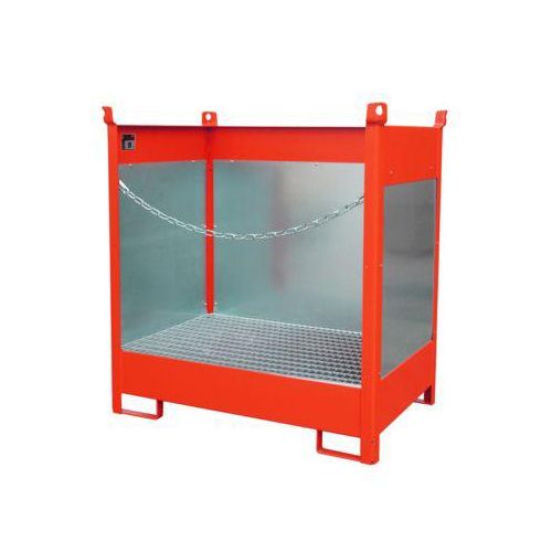 Fass-Stapelpalette Bauer FSP-2 G, Spritzschutzwand 3-seitig, Kap. 2 x 200 l Fass, rot