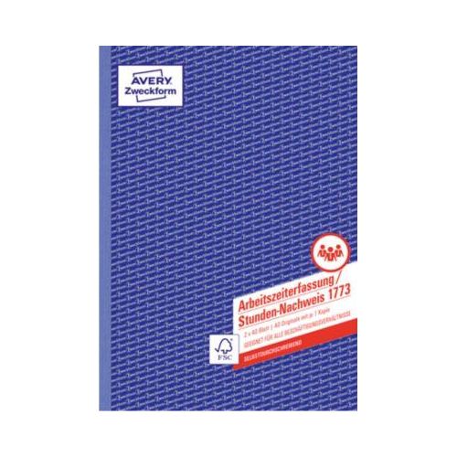 Avery Zweckform Stundennachweise Nr. 1773 für Arbeitszeiterfassung, selbstdurchschreibend, DIN A4, weiß/gelb