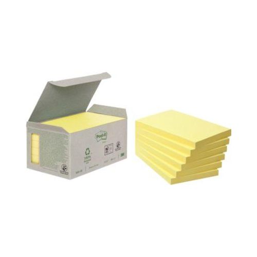 Post-it® Haftnotizen, Recycling-Papier, 127 mm x 76 mm, 6 x 100 Blatt, gelb