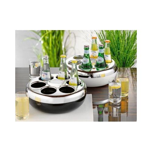 Flaschenkühler PURE, rund, für bis zu 6 Flaschen mit 0,2-0,33 l, Kühlakku, Kunststoff, silber-weiß