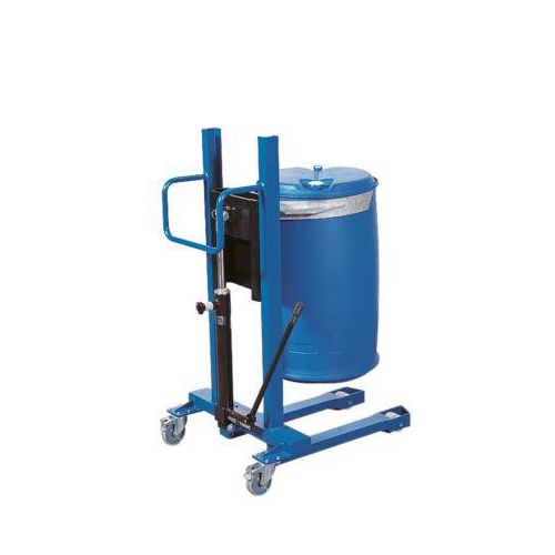 Fasslifter asecos, mit Fusspumpe, B 830 x H 1605 x T 1140 mm, Hubbereich 120 – 520 mm, Stahl lackiert