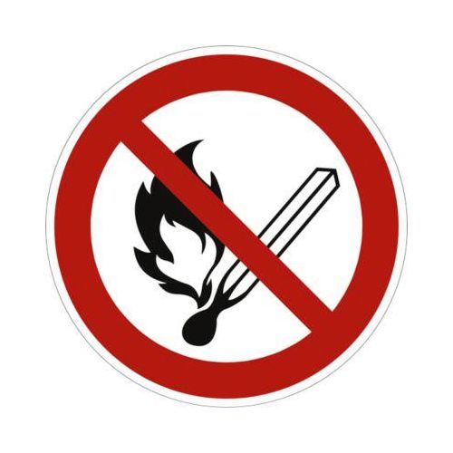 moedel Verbotsschild "Keine offene Flamme", nach ISO 7010, Folie selbstklebend, Ø 100 mm